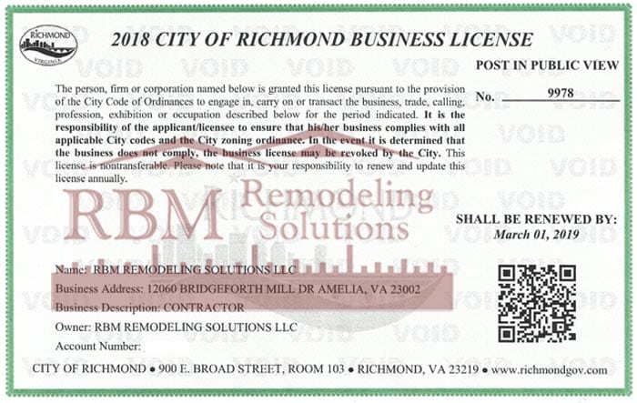 Richmond City, Virginia Business LICENSE 2018